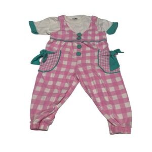 Vintage Mini Wear Kids Pink Gingham Checkered Romper and Shirt Set‎ Teal Accents